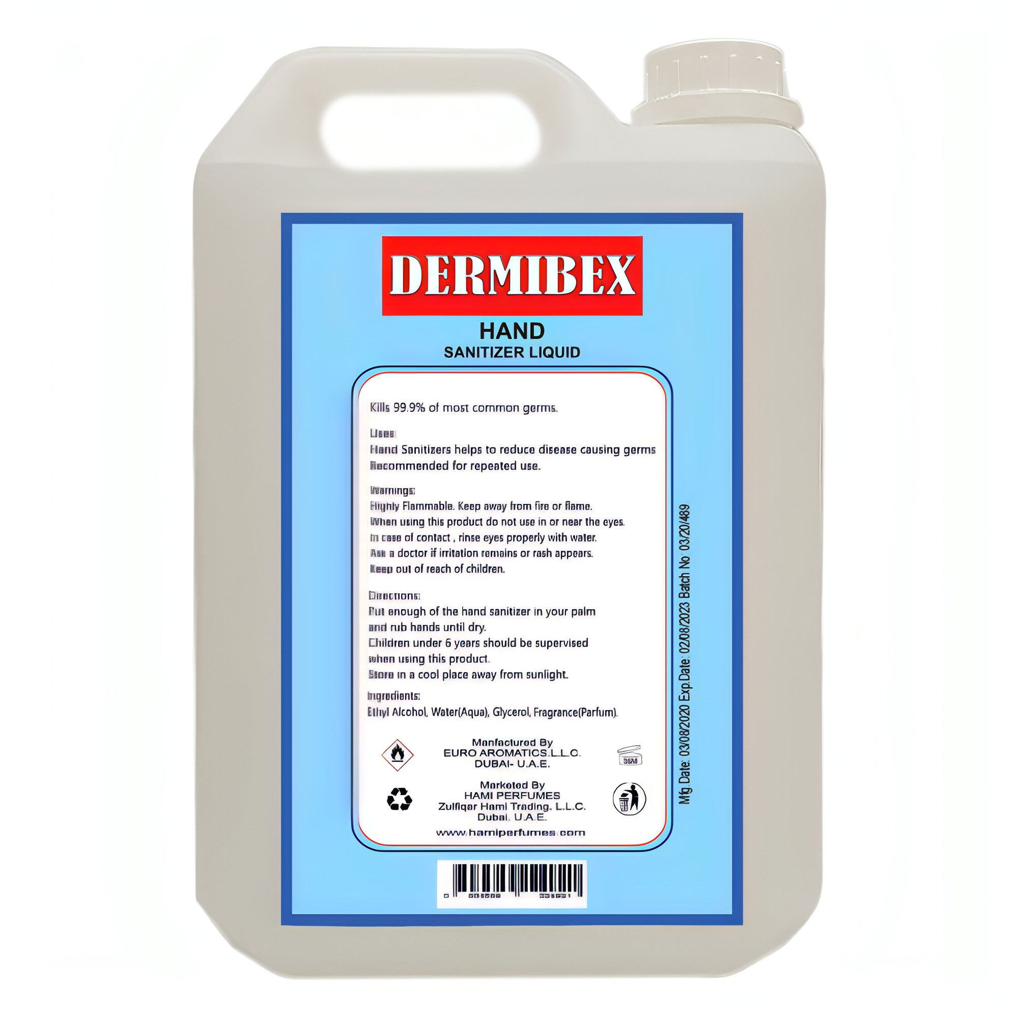 Dermibex Liquid Hand Sanitizer & Surface Disinfectant 5 Liters - Hami Perfumes Dubai